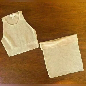 House Of Harlowe 1960 Tan Ribbed Knit Skirt And Top Set Size Large EUC!